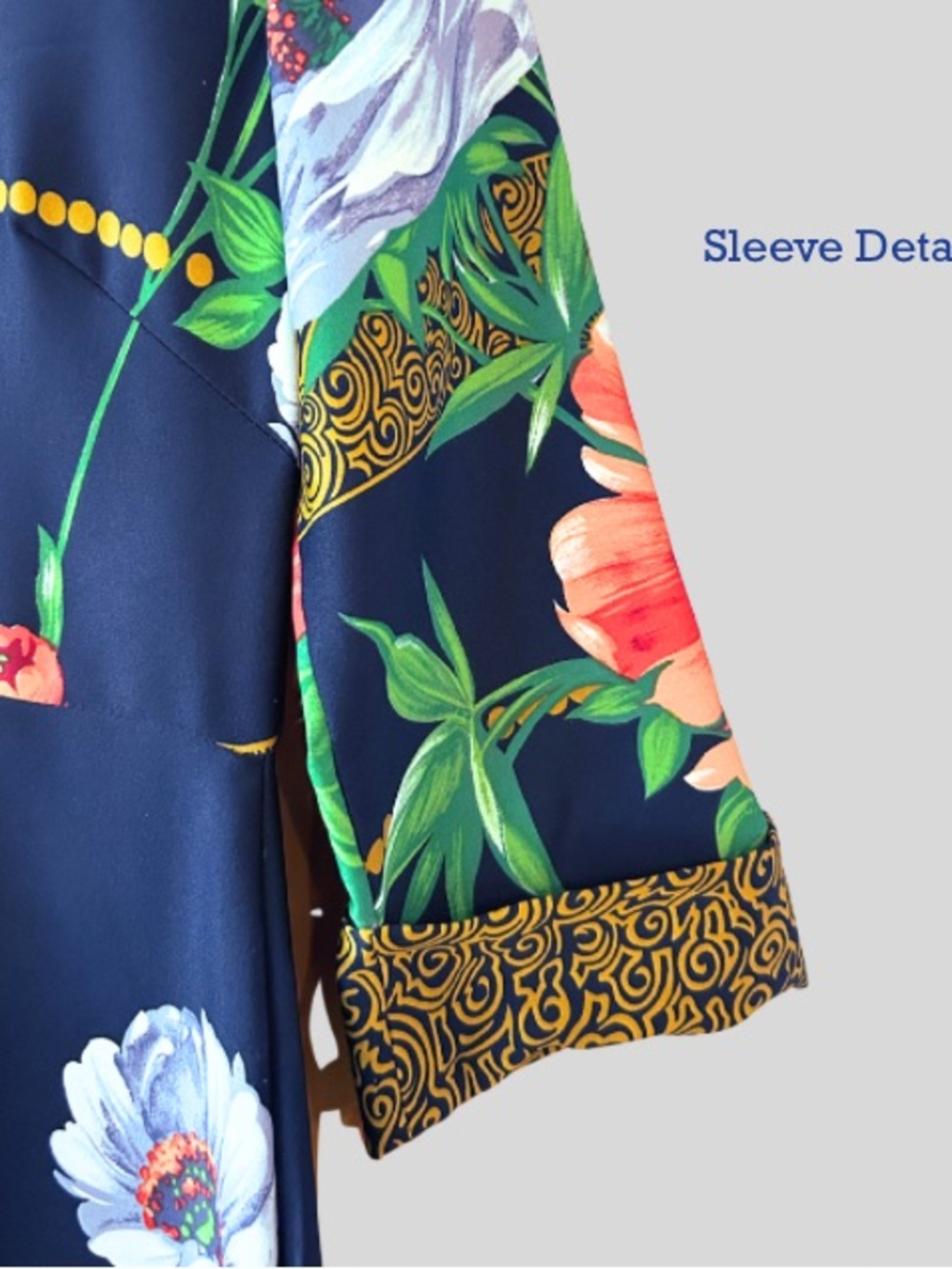 70s Alice of California Floral Maxi Dress with Gold Trim - Picture 5 of 8